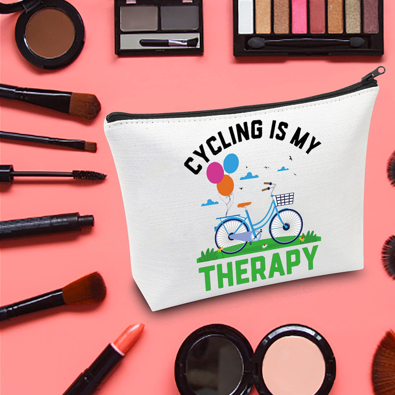 [Australia] - LEVLO Funny Cycling Cosmetic Make Up Bag Mountain Biker Gift Cycling Is My Therapy Makeup Zipper Pouch Bag For Cycling Enthusiast Cyclist, Cycling Is My Therap, 