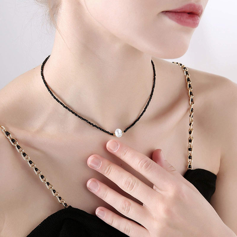 [Australia] - Daesar Choker Necklace Pearl Created/Ring/Circle Pendant Necklace Jewelry Chokers for Women Black Simple Choker 