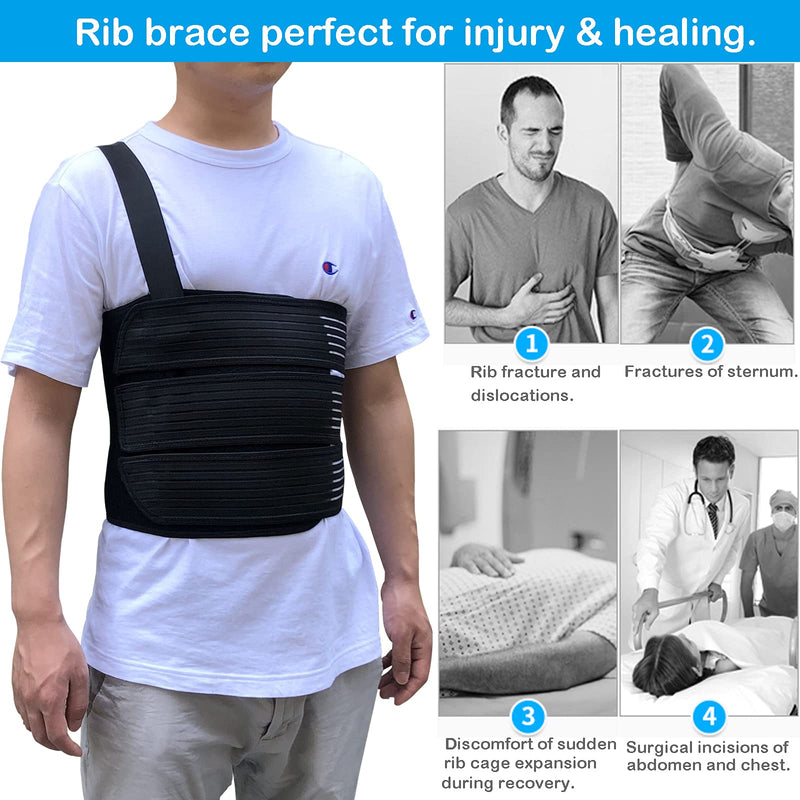 [Australia] - Rib Belt Chest Binder for Broken Injury Ribs, Elastic Rib Brace Compression Support to Reduce Rib Cage Pain, Breathable Chest Protector Wrap for Cracked, Fractured, Dislocated and Post-Surgery Ribs (L (33" to 43")) L (33" to 43") 
