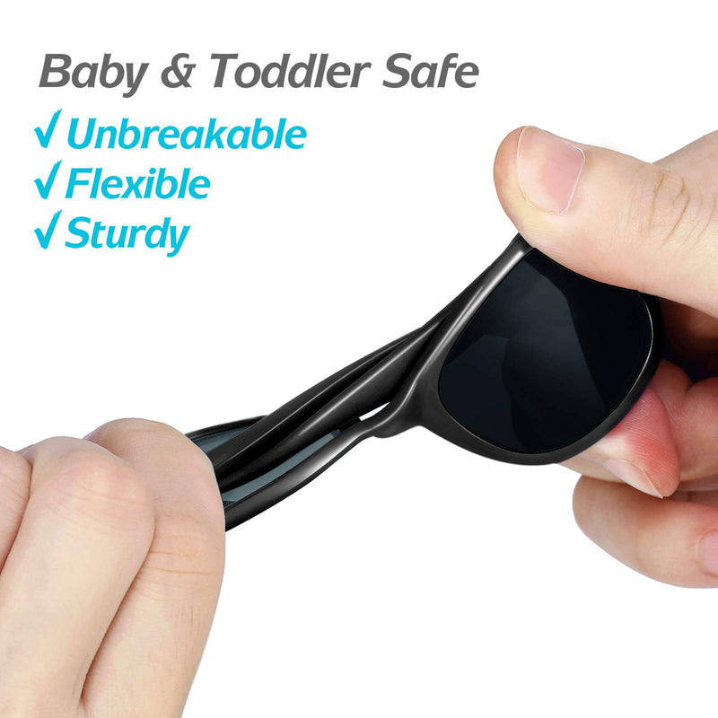 [Australia] - Nacuwa Baby Sunglasses - 100% UV Proof Sunglasses for Baby, Toddler, Kids - Ages 0-2 Years - Case and Pouch included Black 