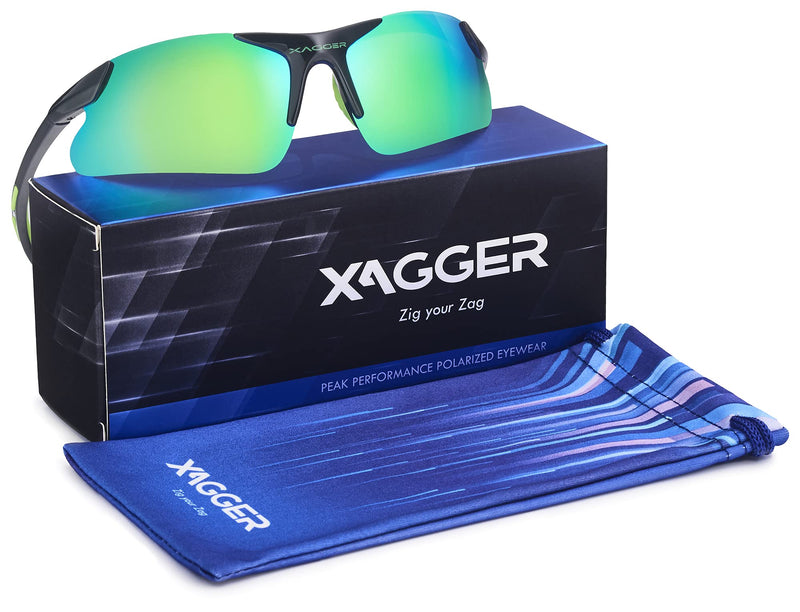 [Australia] - Xagger Youth Polarized Sports Sunglasses for Boys Girls Age 8-16 Kids Teens Baseball Softball Glasses Black | Green Mirror 