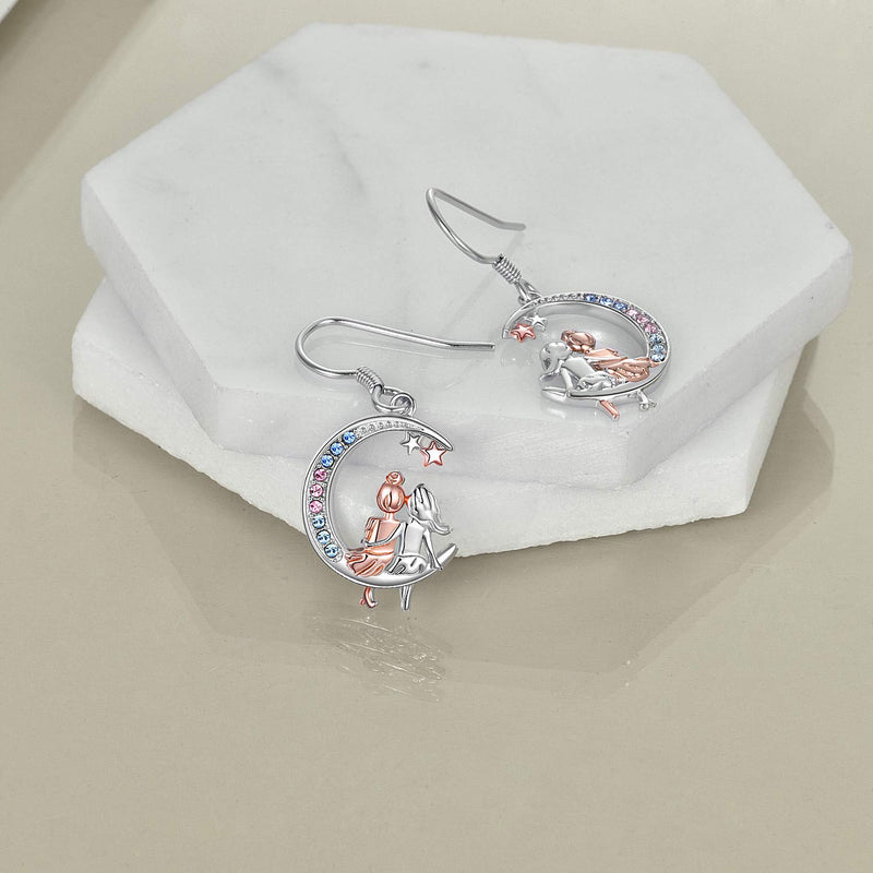 [Australia] - AOBOCO Sisters Sterling Silver Dangle Earrings Birthday Jewelry Gifts for Her Crescent-Crystal 