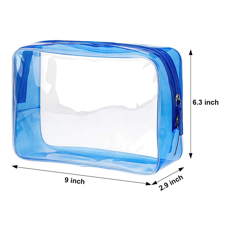 [Australia] - Pangda 5 Pack Clear PVC Zippered Toiletry Carry Pouch Portable Cosmetic Makeup Bag for Vacation, Bathroom and Organizing (Large, Blue) Large 