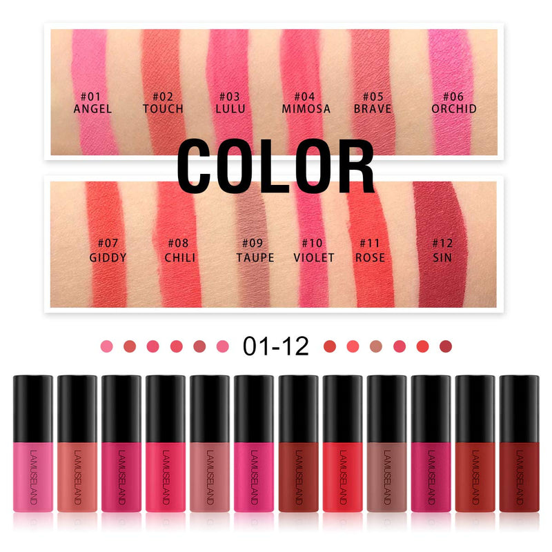 [Australia] - 12Pcs Travel Suit Waterproof Long Lasting Matte Lip Gloss Sample Size Liquid Lipstick Black 