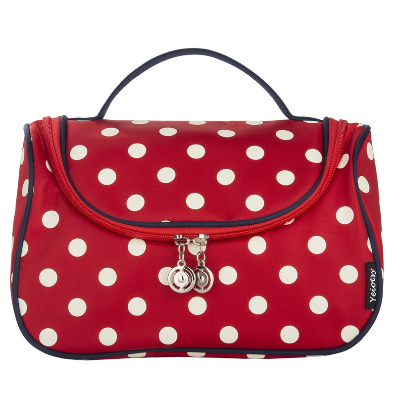 [Australia] - Travel Makeup Bag Cute, Yeiotsy Stylish Polka Dots Cosmetic Bag for Women Hanging Toiletry Bag Organizer (Classic Red) Classic Red 