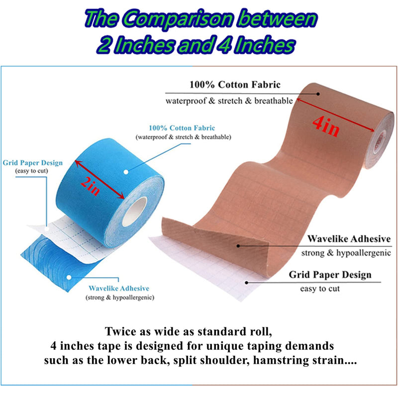 [Australia] - PTmehuu Kinesiology Tape Extra Wide 2 inch 4 inch x 16.4 feet Roll Waterproof Latex Free Athletic for Pain Relief, Muscle Support, Recovery 4 Inch x 16.4 Feet (1 Roll) Beige 