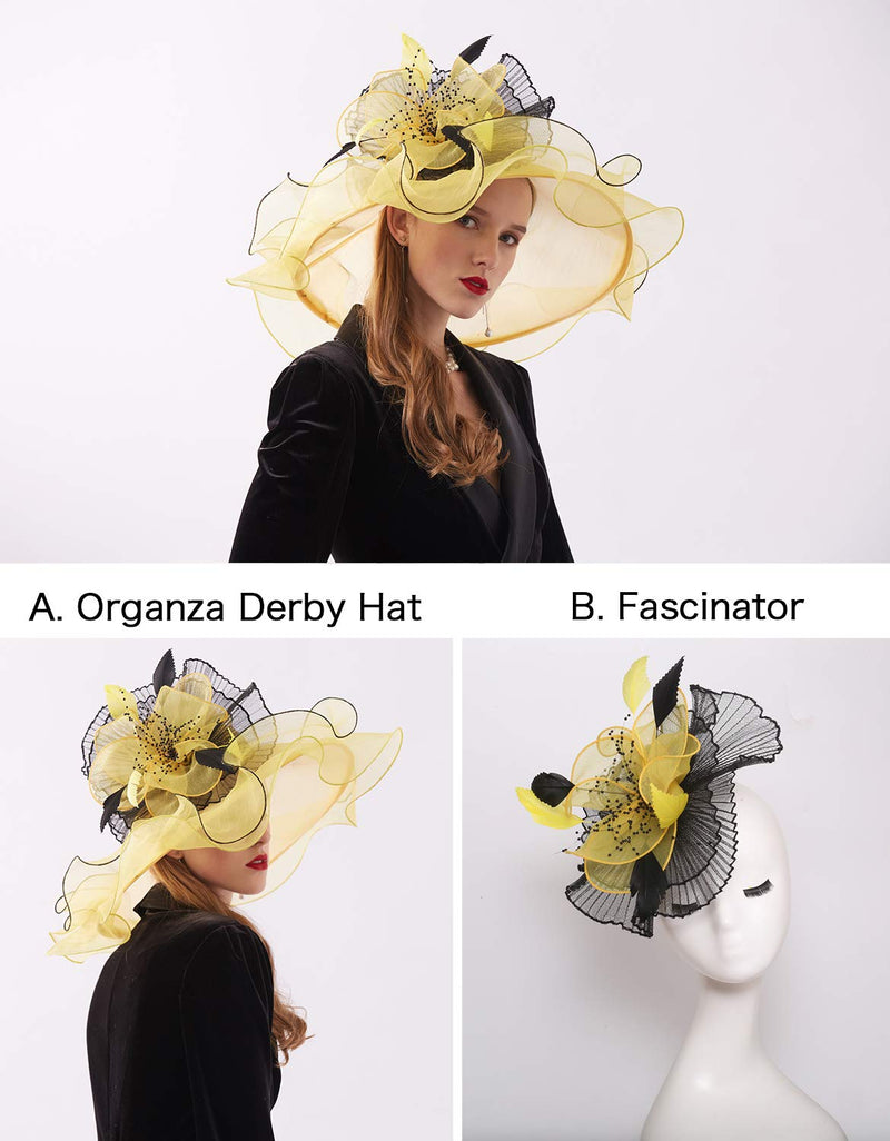 [Australia] - ORIDOOR Women Organza Fascinator Church Kentucky Derby Hat Floral Tea Party Wedding Hat 003d Yellow 