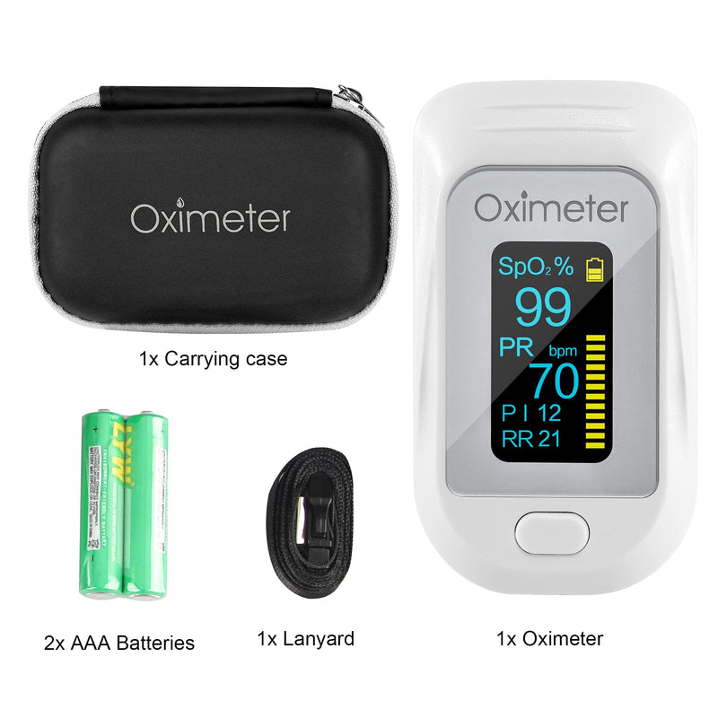 [Australia] - Tomorotec M130 Fingertip Pulse Oximeter Accurate Blood Oxygen Saturation Level (SpO2), Perfusion Index (PI), Pulse Rate (PR), Respiratory Rate (RR) Monitor Battery Lanyard [Sports & Aviation Use Only] White 