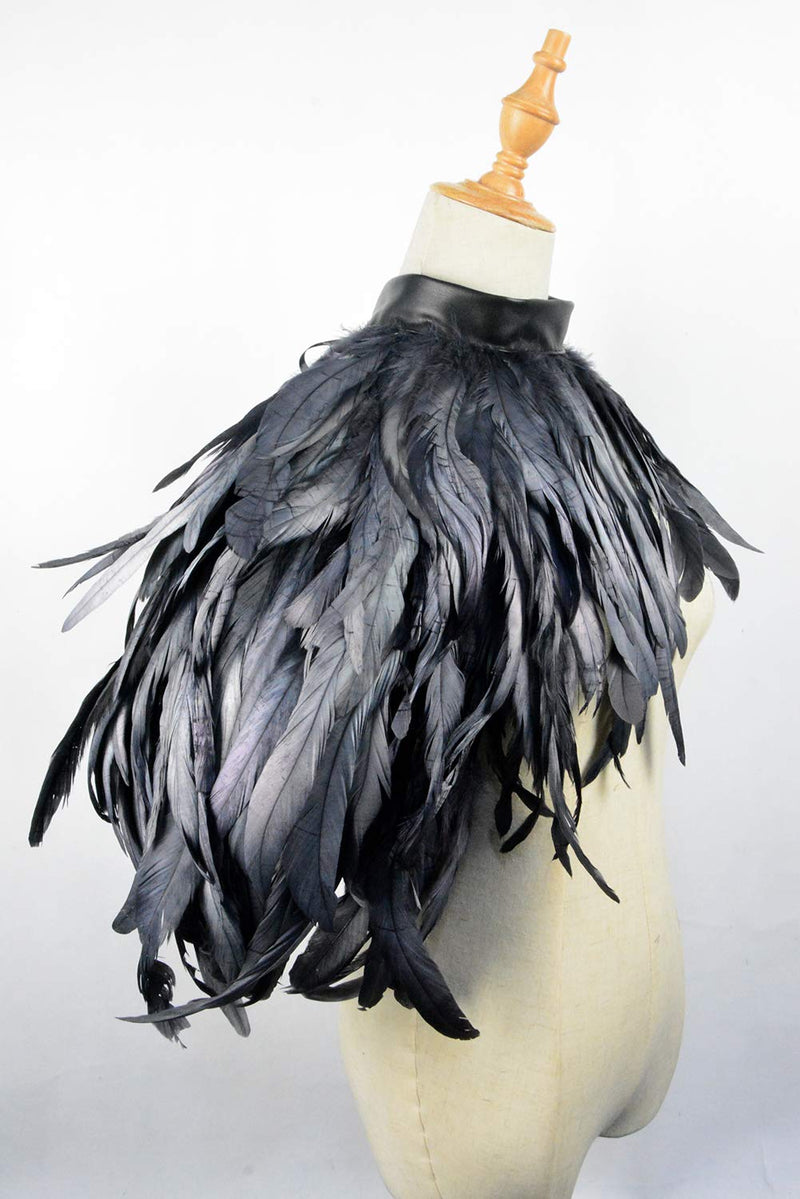 [Australia] - HOMELEX Gothic Real Black Feather Cape Shawl Shoulder Wings Choker Collar Ym-37 