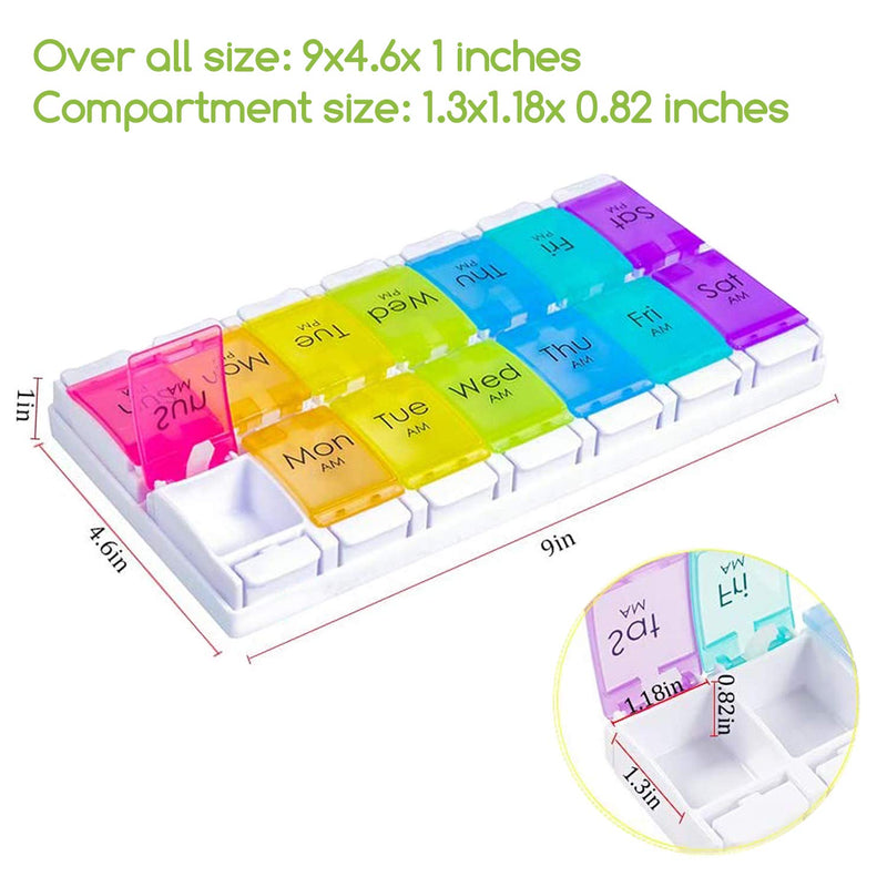 [Australia] - Pill Boxes 7 Day 2 Times a Day, Weekly AM PM Pill Box with Snap Shut Lids Design, 14 Compartments Tablet Organiser for Hold Vitamins and Medication 