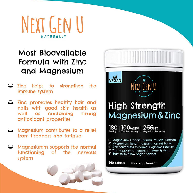 [Australia] - High Strength Magnesium and Zinc Tablets � 360 Vegan Tablets | High Strength Magnesium Oxide and Zinc Gluconate Formula | Supports Bone, Heart & Muscle Health | 6 Months Supply 