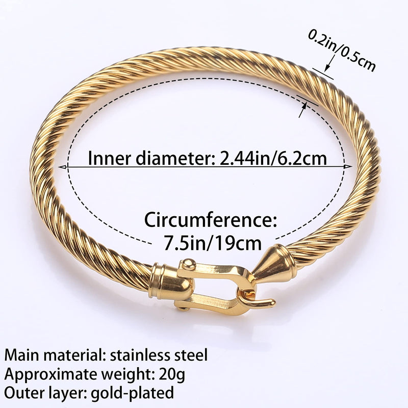 [Australia] - Cable Bracelets for Women Cuff Bracelet for Girls Stainless Steel Bracelet with Hook Clasp Gold Small 
