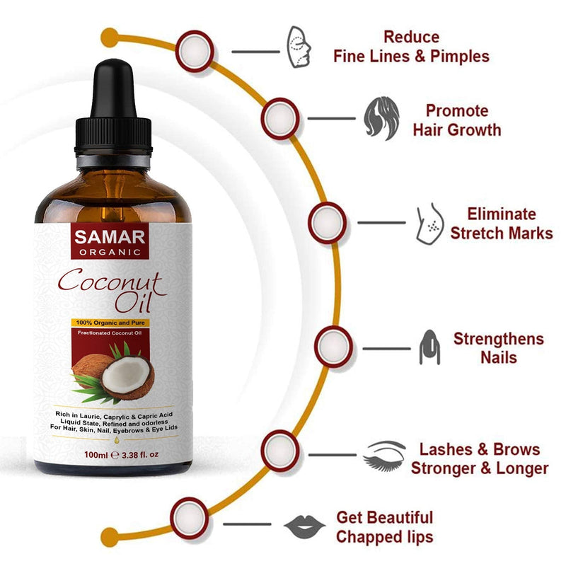 [Australia] - Coconut Oil - Premium Quality 100% Pure and Certified Organic Fractionated Coconut Oil (Not Greasy) Vegan, Cruelty Free. Ideal as Moisturizing Skin, Hair and Face. Sun Protection, After Shave - 100ml 100 ml (Pack of 1) 