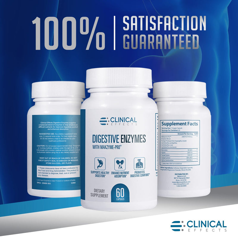 [Australia] - Clinical Effects Digestive Enzymes with Makzyme-Pro - Gut Health Enzyme and Probiotic Supplement to Support Digestion, Nutrient Absorption, Digestive Comfort - 60 Vegan Supplement Capsules - USA Made 