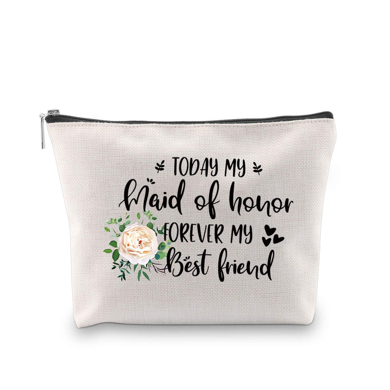 [Australia] - JXGZSO Maid of Honor Proposal Gift Today My Maid Of Honor Forever My Best Friend Makeup Bag Bridesmaid Gift (Today My Maid Of White) Today My Maid Of White 