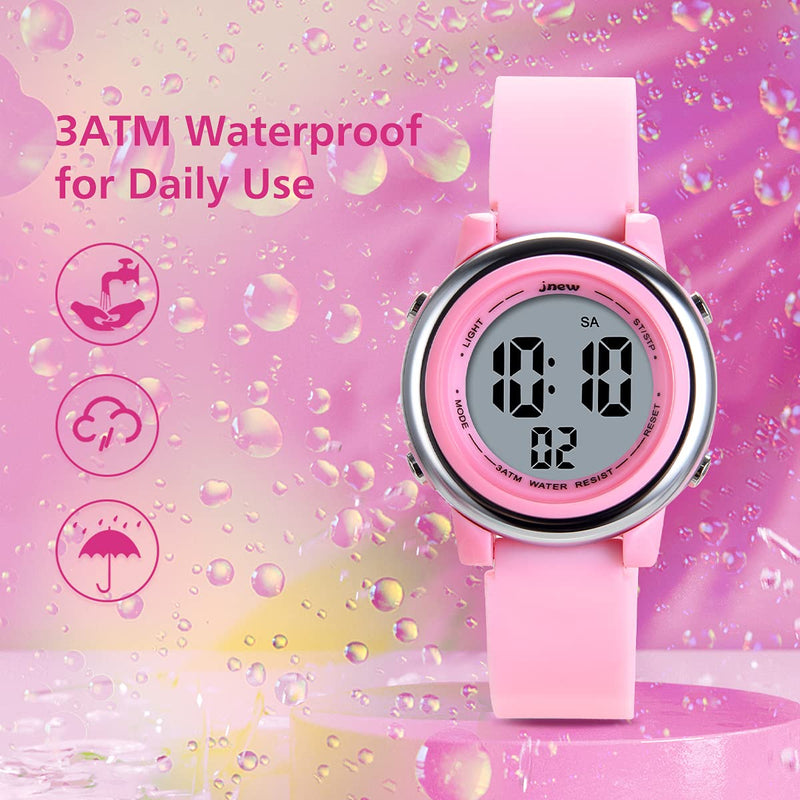 [Australia] - Kids Watches Girl Watches Ages 3-12 Sports Waterproof 3D Cute Cartoon Digital 7 Color Lights Wrist Watch for Kids Pink 
