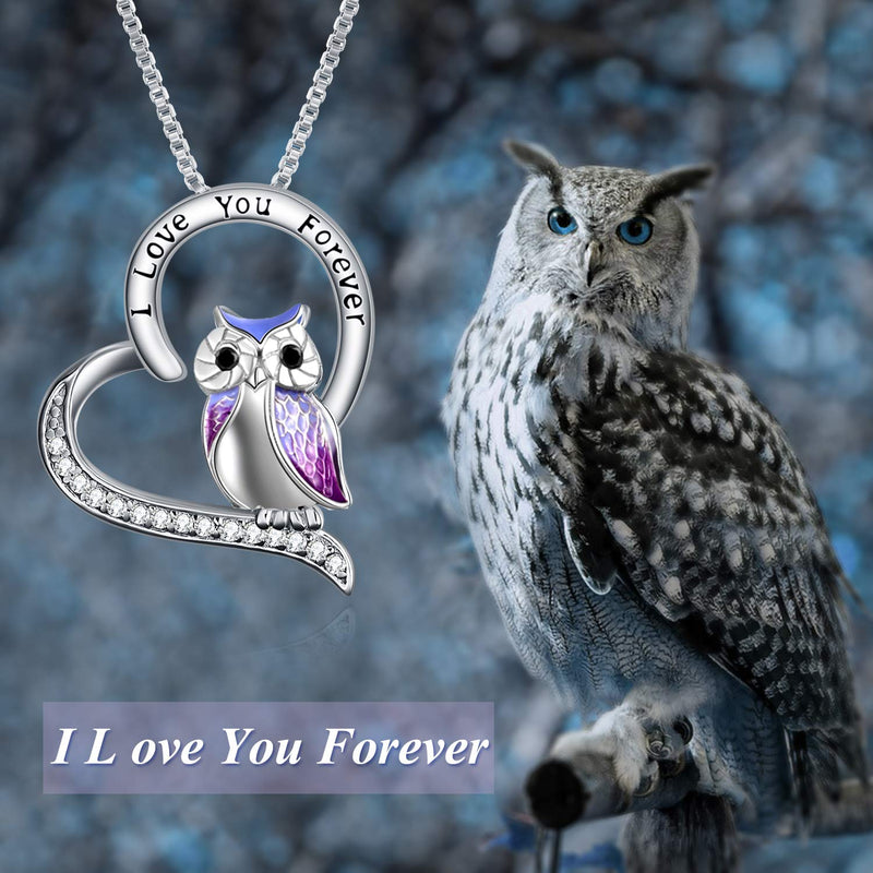 [Australia] - YFN Sterling Silver Lovely Pig Panda Sloth Owl Heart Pendant Necklace with Engraved Word Heart Necklace for Women I Love You Forever Owl Gifts 