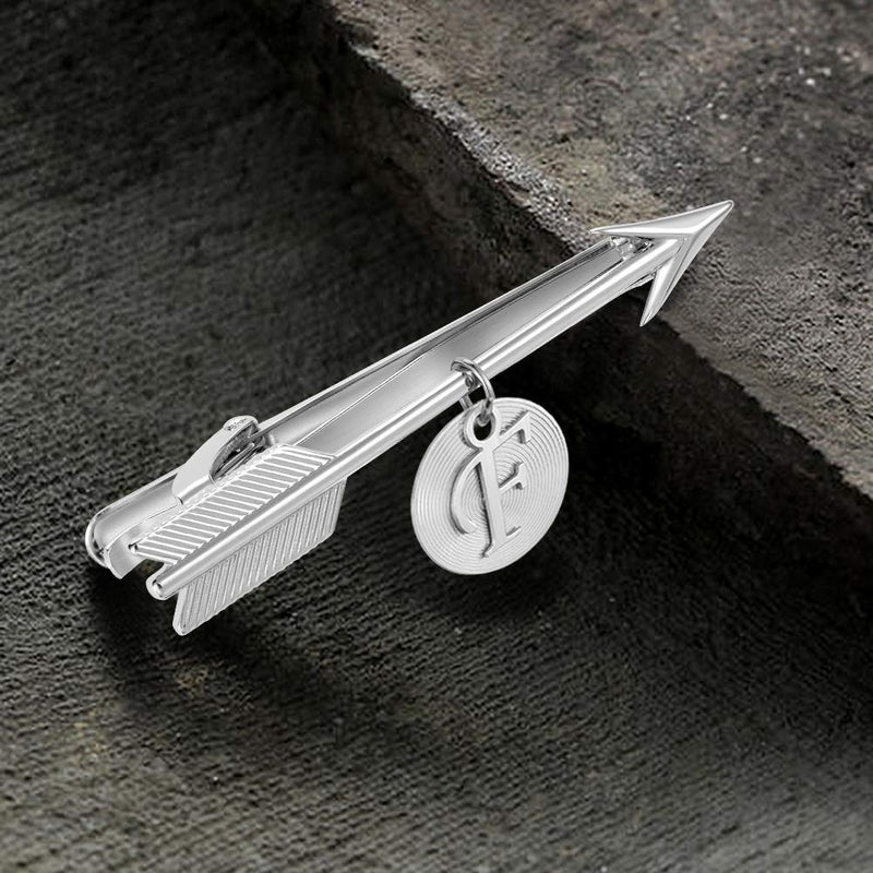 [Australia] - HAWSON 2 inch Cupid's Arrow Tie Clips for Men Initial Tie Bar Clip Silver Tie Clasp for Skinny Necktie, Perfect for Your Boyfriend, Husband (A-Z Alphabet) F 