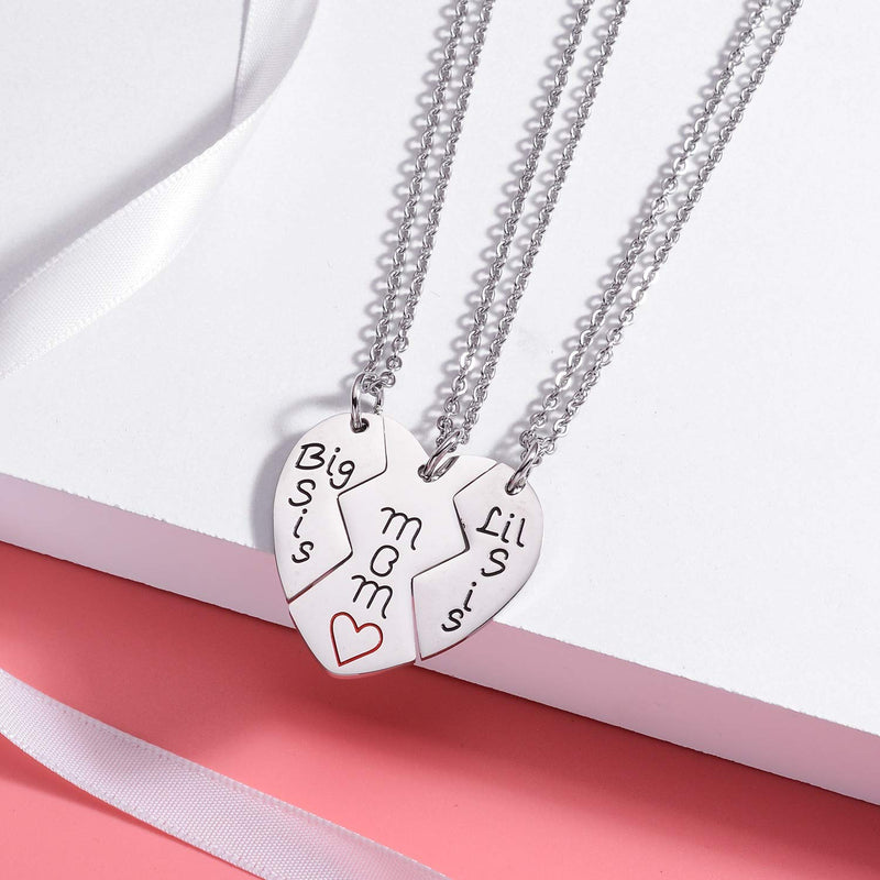 [Australia] - 3PCs Mother Daughters Mom Lil Sis Big Sis Matching Love Heart Pendant Necklace Set Gifts 