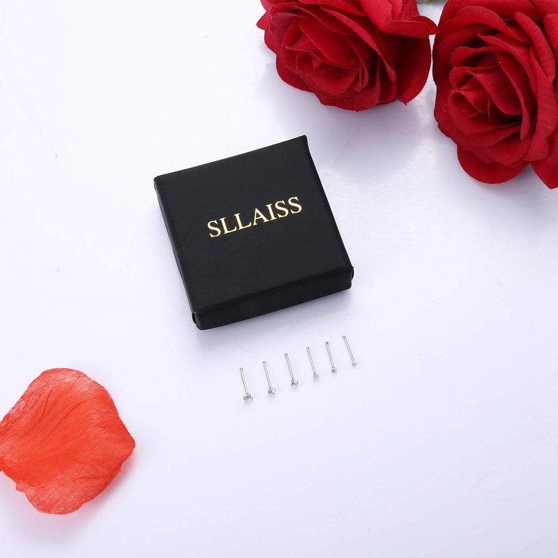 [Australia] - Sllaiss 6 Pcs 20G Nose Ring Studs 925 Sterling Silver Nose Piercings Set for Women 1.5mm 1.8mm 2mm 2.5mm 2.8mm 3mm Body Jewelry 