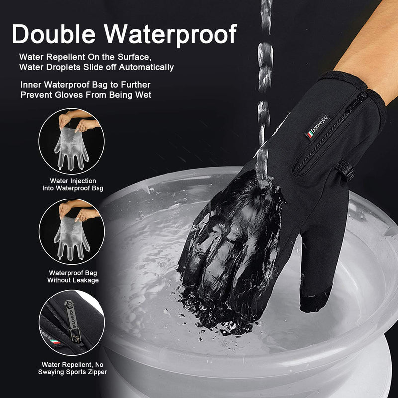 [Australia] - Jeniulet 100% Waterproof Winter Gloves -30℉ Warm Windproof All Fingers Touch Screen Gloves for Men Skiing and Outdoor Work Medium 