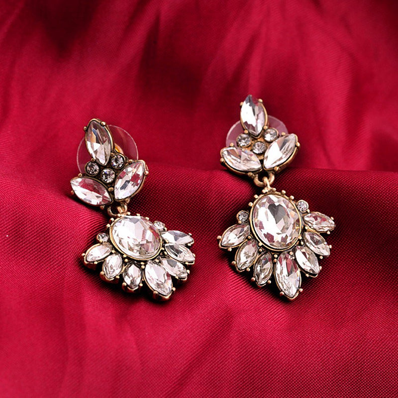 [Australia] - GYAYA Golden Tone Jewelry Sets Rhinestone Crystal Drop Dangle Earrings Or Statement Necklace 