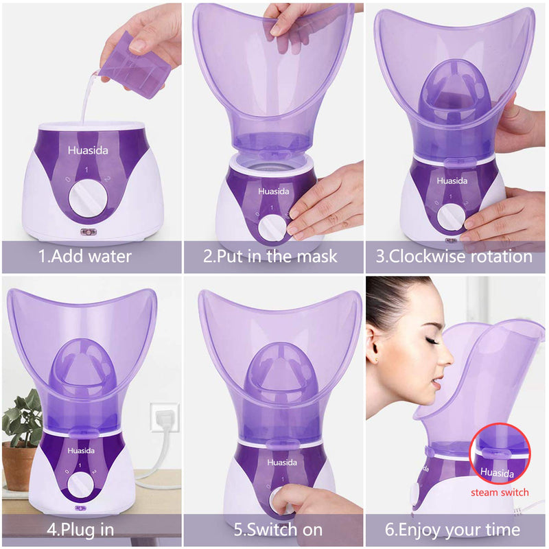 [Australia] - huasida Facial Steamer Personal Steam Inhaler Sauna Facial Steamer Hot Mist Moisturizing Beauty instrument Rejuvenate and Hydrate Your Skin (Purple) 