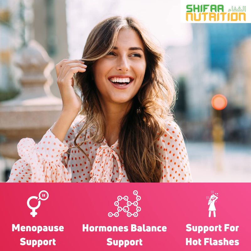 [Australia] - Hormones Balance & Menopause Supplements for Women, Menopause Relief - Support for Hot Flashes, Mood Swings w/Black Cohosh & Red Clover | SHIFAA NUTRITION | Halal Vitamins, 30 Servings 
