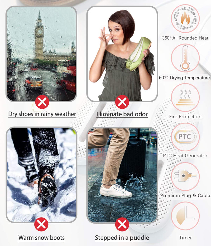 [Australia] - Snowpea Shoe Dryer Electric, Boots Dryer, Shoe & Boot Warmer to Dry Sweaty Shoes & Eliminate Bad Odor, 2/4/8/Hours Auto Self Switch Off (White, Standard UK Plug) 