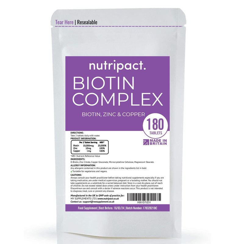 [Australia] - Biotin Hair Growth Supplement � 180 Vegan Biotin Tablets - Enhanced with Zinc & Copper - Biotin 10000mcg - Hair Skin and Nails Vitamins � for Women & Men - UK Made 