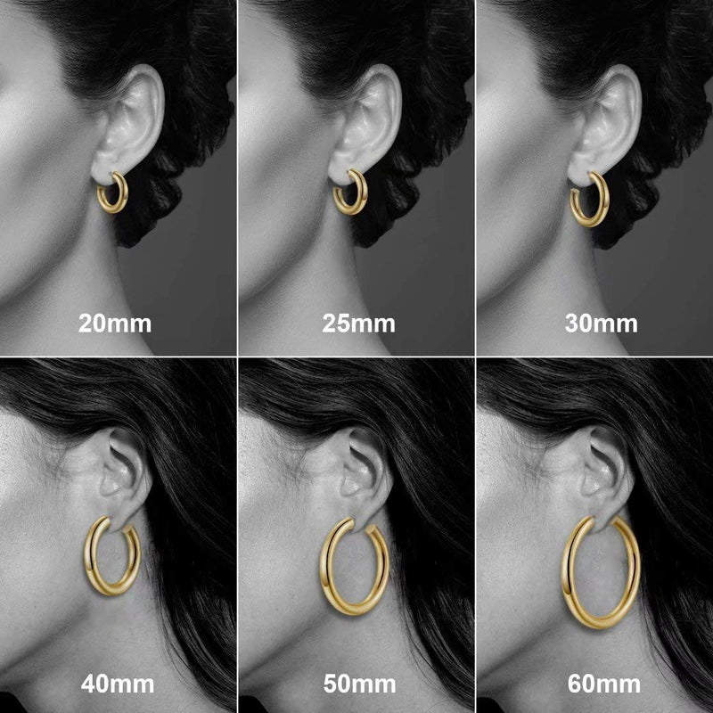 [Australia] - Hoop Earrings for Women - 14K Gold Plated Lightweight Chunky Open Hoops 316L Surgical Stainless Steel Post Thick Hoop Earrings Gold/White Gold/Rose Gold Hoop Earrings for Women 20/25/30/40/50/60mm 20.0 Millimeters 