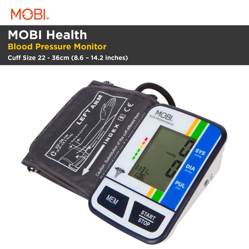 [Australia] - MOBI Health Automatic Arm Blood Pressure Automatic Blood Pressure Cuffs, Adjustable Cuff W Large or Small, LCD Display Monitors Pulse Rate Irregular Heart Rate Monitor Medical Machine & Carry Case 