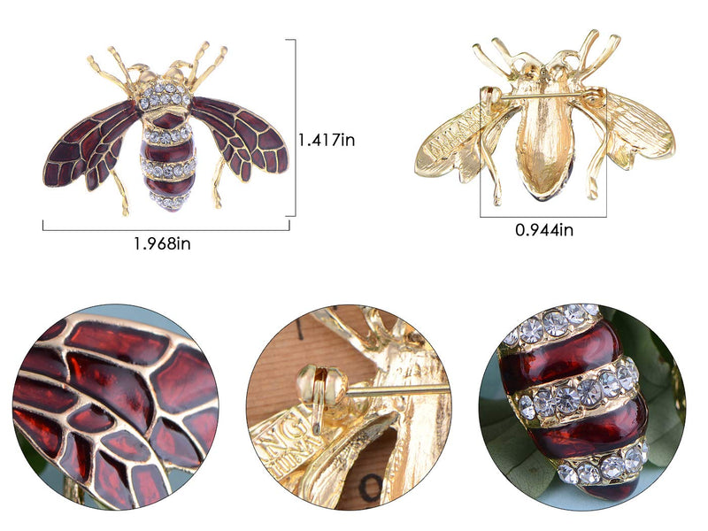 [Australia] - Alilang Rose Copper Tone Sapphire Blue Silver Colored Rhinestones Beetle Bee Brooch Pin Burgundy 