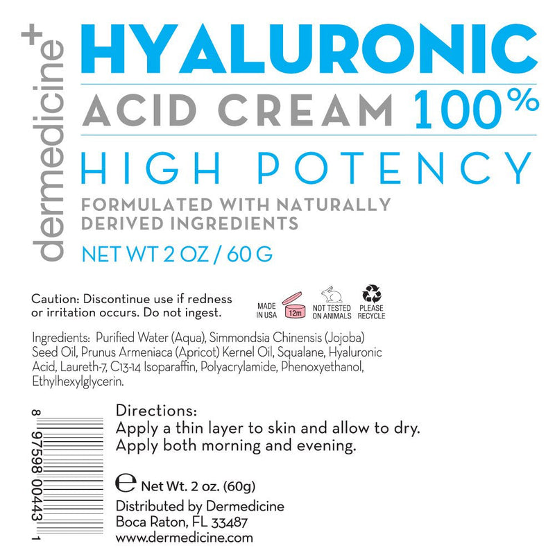 [Australia] - 100% Hyaluronic Acid Cream Face w/Jojoba Oil & Apricot Oil | Professional Grade Intense Hydration Keeps Skin Looking Plump & Feeling Moisturized | Improves Appearance of Skin Color & Tone 
