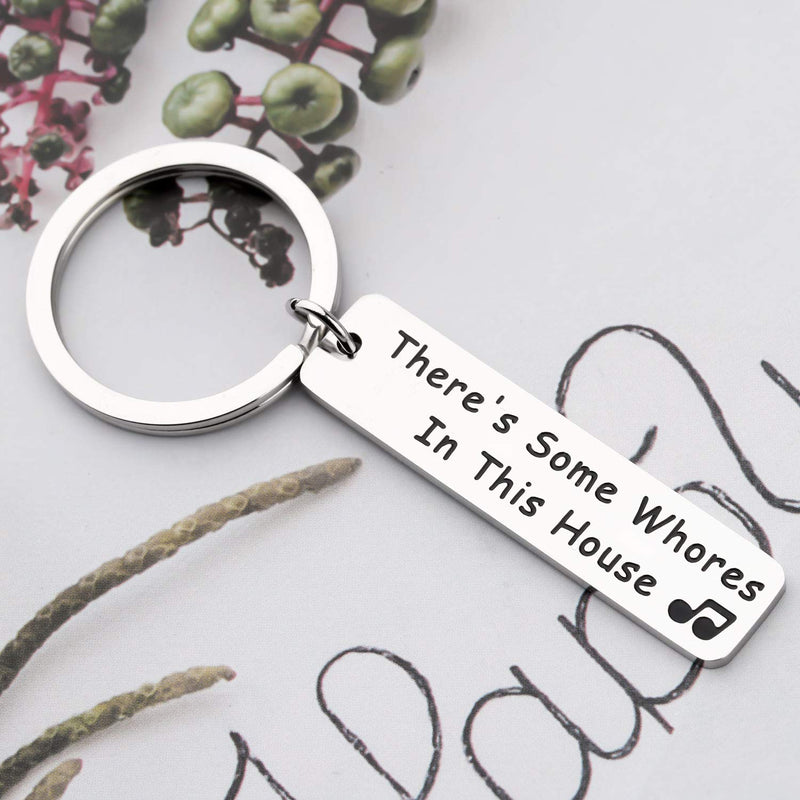 [Australia] - PENQI Funny Best Friend Keychain Long Distance Friendship Jewelry Friendship Gift There's Some Whores in This House Keychain Music Lover Gift 