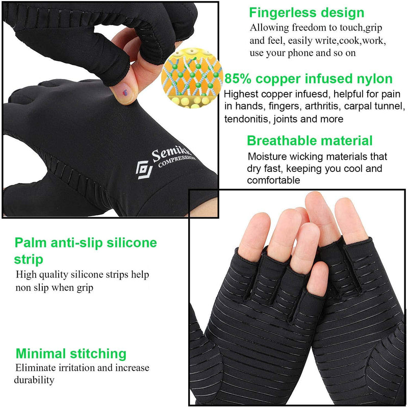 [Australia] - 2 Pairs Compression Gloves for Women and Men – Copper Arthritis Gloves for Rheumatoid Arthritis Osteoarthritis Carpal Tunnel – Hand Pain Relief and Support – Open Finger Black Medium (2 Pair) 