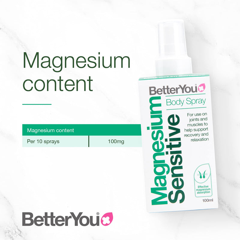 [Australia] - BetterYou Magnesium Sensitive Body Spray | Pure, Clean and Natural Source of Magnesium Chloride | Magnesium Spray | Vegan & Palm-Oil Free | 100ml (600 Sprays) Single 