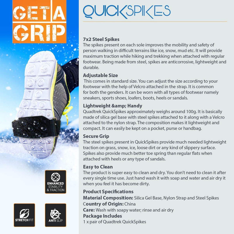 [Australia] - Quadtrek Crampons Snow Ice Traction Cleats Quick Strap Anti Skid Ice Claw Grip Ideal for Walking Jogging Snow Hiking Trekking and Mud Compatible with All Shoes Boots Heels Sneakers Sandals and Loafers 