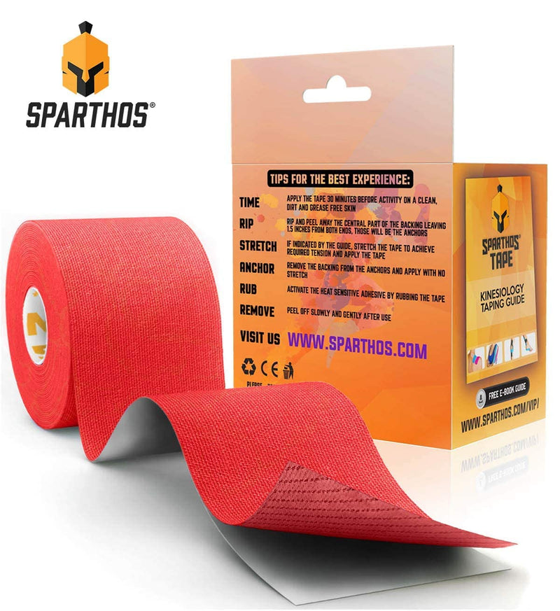 [Australia] - Sparthos Kinesiology Tape [Crimson Red - 16.4ft Uncut Roll] x Ice Packs for Injuries [Size Medium + Cover] 