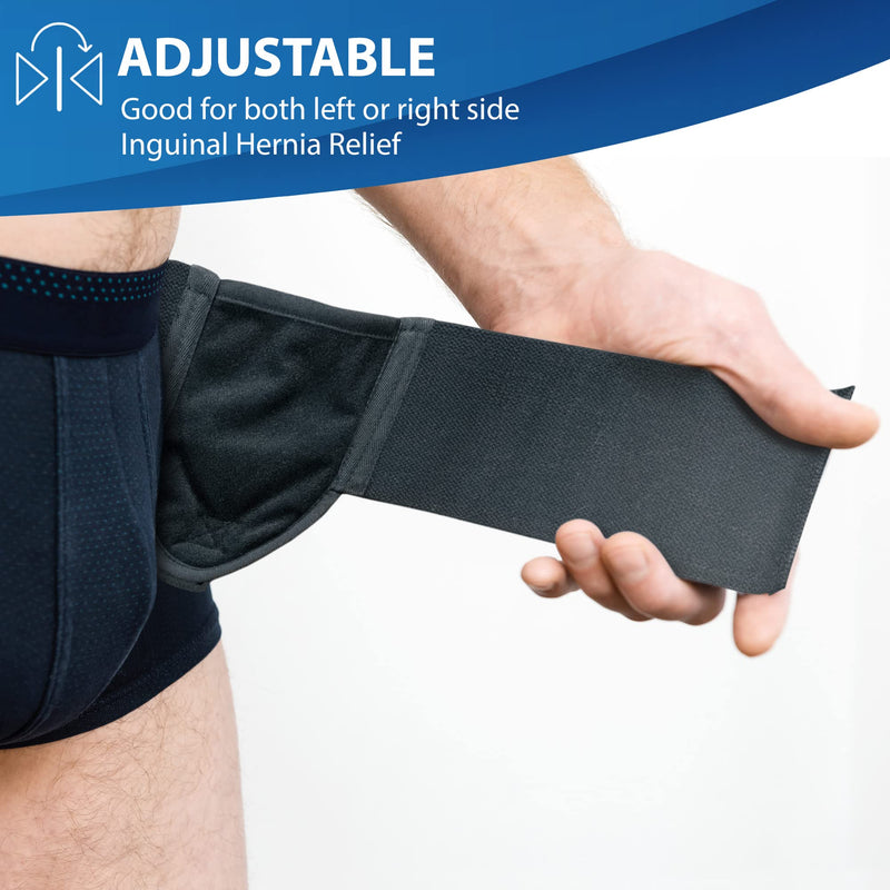 [Australia] - ORTONYX Inguinal Groin Hernia Belt for Men and Women with Removable Compression Pad and Adjustable Waist Strap, Hernia Support Truss for Inguinal, Incisional Hernias, Left / Right Side - Black S/M 