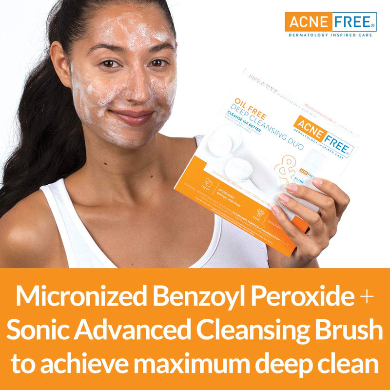 [Australia] - Acne Free Facial Cleansing Brush and Oil-Free Acne Cleanser Acne Treatment Kit with Benzoyl Peroxide 2.5% and Glycolic Acid (1 Brush, 1 Cleanser) 