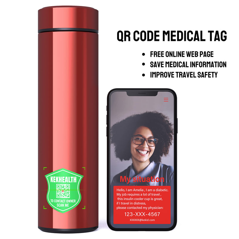 [Australia] - KEKHEALTH Insulin Cooler Travel Case 60H 2 Pen Medicine Cooler, TSA Approved Medical Travel Cooler Bag Insulin Pens Diabetic Cooler with QR Medical Tag Online Profile Red 