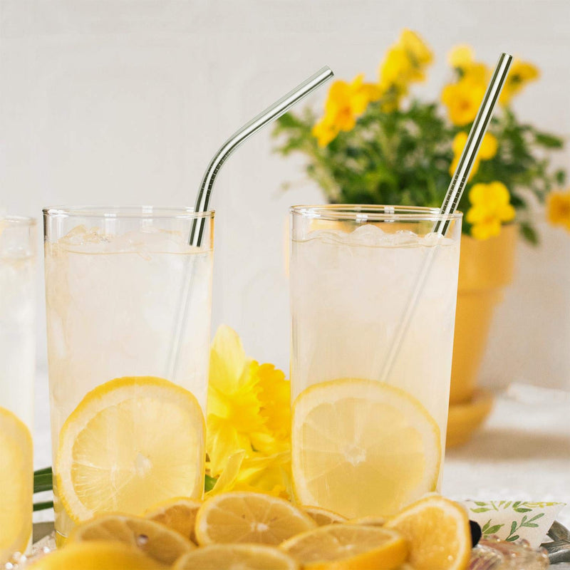 [Australia] - Vinsani 8.5" Silver Stainless Steel Drinking Straws, Reusable Metal Drinking Straws Set of 8 with 2 Cleaning Brush for Smoothie, Milkshake, Cocktail and Hot Drinks 