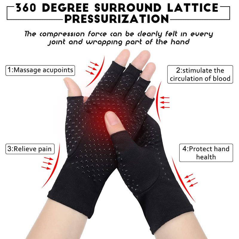 [Australia] - 2 Pairs Arthritis Gloves Unisex Pressure Gloves Breathable Relieve Joint Pain Gloves Fingerless for Adult Man Woman Provide Support and Warmth, 2 Colors 