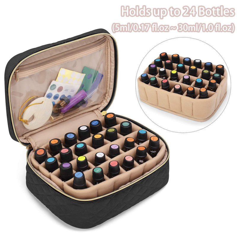 [Australia] - Yarwo Essential Oil Storage Bag for 24 Bottles(5-30ml), Travel Organizer Case for Essential Oil and Accessories, Black (Bag Only, Patented Design) Fits for 24 Bottles 