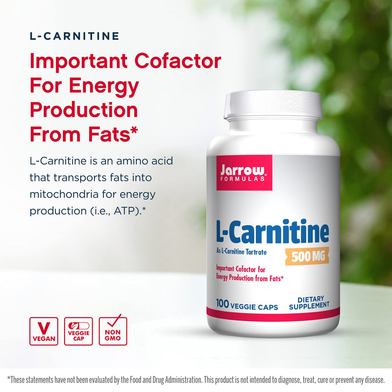 [Australia] - Jarrow Formulas Important Cofactor for Energy Production (ATP) From Fat as L-Carnitine Tartrate, White, 100 Count 100 Count (Pack of 1) Capsules 