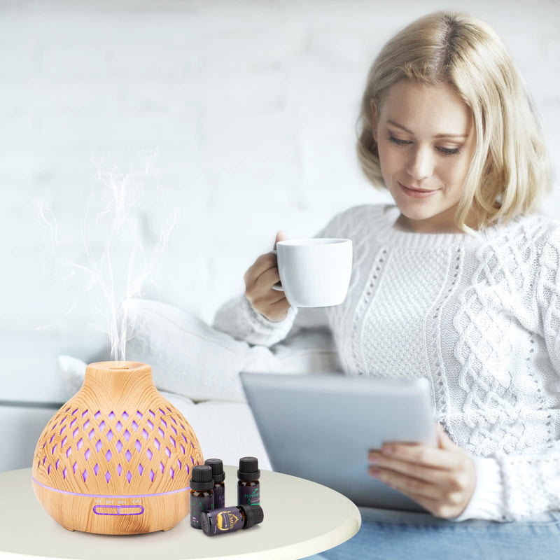 [Australia] - 400ML Essential Oil Diffuser, Remote Control Diffusers for Essential Oils, Electric Ultrasonic Air Humidifier, Aromatherapy Diffuser with Waterless Auto-Off A-yellow 