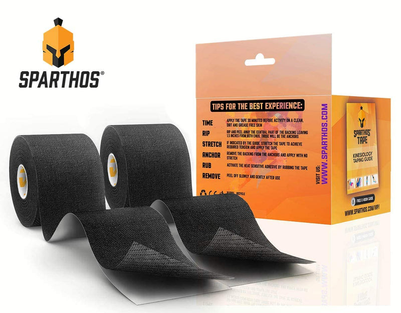 [Australia] - Sparthos Kinesiology Tape [Midnight Black - Pack of 2] + Sparthos Ice Packs for Injuries [Size Medium + Cover] 