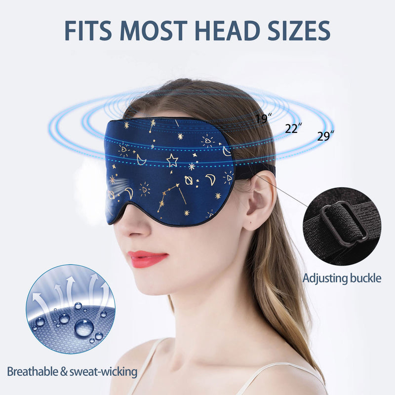 [Australia] - Silk Sleep mask with Adjustable Strap,Comfortable and Super Soft Eye mask Ultimate Sleeping aid Golden starrysky Blue Goldskyblue 