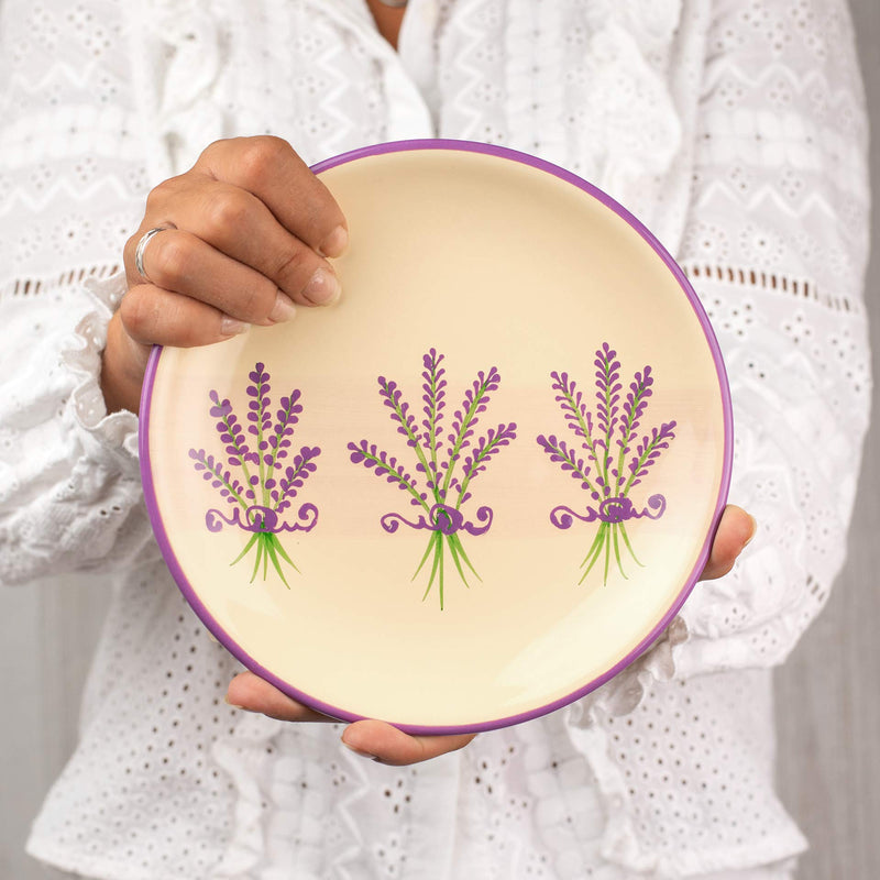 [Australia] - City to Cottage® Lavender Pattern Purple and Cream Pottery | Handmade Hand Painted | Glazed Ceramic 7.9inch/20cm | Side Dessert Plate | Unique Dinnerware 